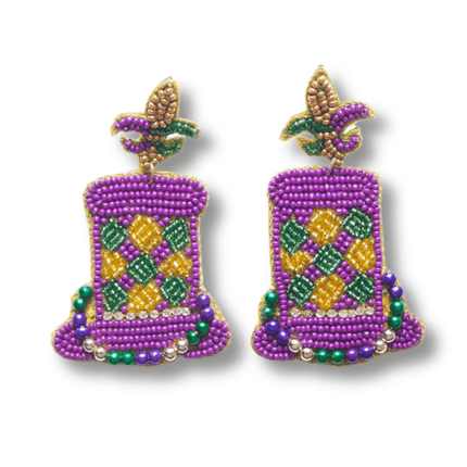Mardi Gras Top Hat Beaded Earrings - Mardi Gras Apparel - Accessories, Adult, Earrings - Earrings