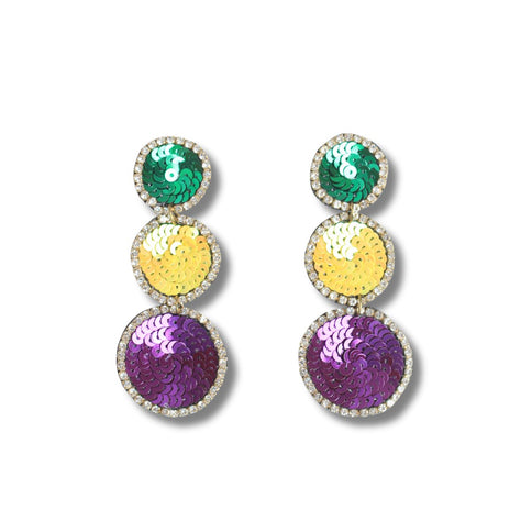 Mardi Gras Triple Sequin Circle Earrings - Mardi Gras Apparel - Earrings, Ladies, Mardi Gras - Earrings