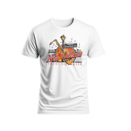New Orleans French Quarter Bourbon Street Jazz Saxophone T-Shirt Unisex - Mardi Gras Apparel - new orleans tshirt, Short Sleeve, - Tee - Shirt