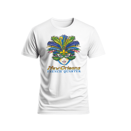 New Orleans French Quarter Feather Mask Mardi Gras T-Shirt Unisex - Mardi Gras Apparel - new orleans tshirt, Short Sleeve, - Tee - Shirt
