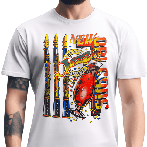 New Orleans French Quarter Jazz & Hurricane Drink Graphic T-Shirt Unisex - Mardi Gras Apparel - new orleans tshirt, Short Sleeve, - Tee - Shirt