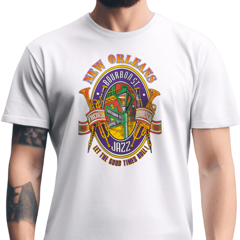 New Orleans Jazz Bourbon Street Graphic T-Shirt Unisex - Mardi Gras Apparel - new orleans tshirt, Short Sleeve, - Tee - Shirt