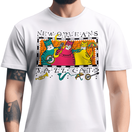 New Orleans Jazz Cats Colorful French Quarter Music T-Shirt Unisex - Mardi Gras Apparel - new orleans tshirt, Short Sleeve, - Tee - Shirt