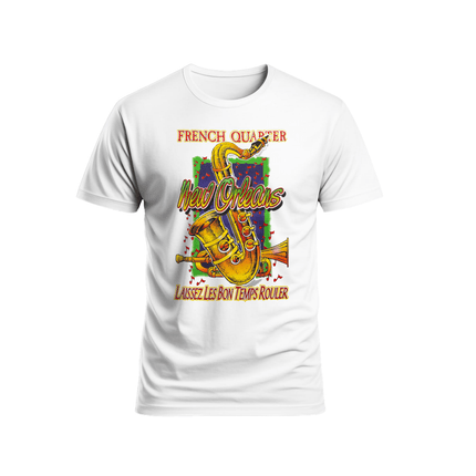 New Orleans Laissez Les Bon Temps Rouler Jazz Saxophone T-Shirt Unisex - Mardi Gras Apparel - new orleans tshirt, Short Sleeve, - Tee - Shirt