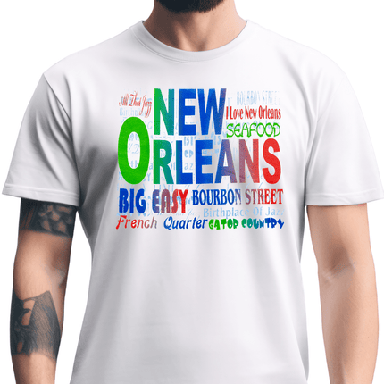 New Orleans Word Cloud Souvenir Multicolor Graphic T-Shirt Unisex - Mardi Gras Apparel - new orleans tshirt, Short Sleeve, - Tee - Shirt