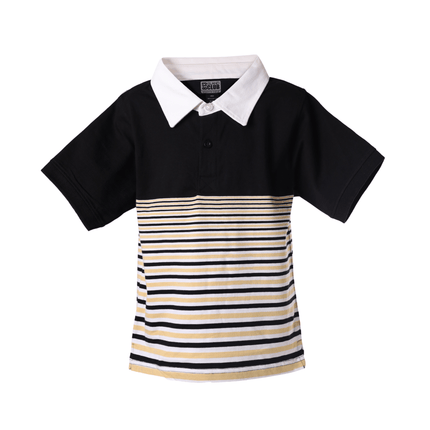 Youth Black & Gold Striped Panel Polo Shirt - Mardi Gras Apparel - Black & Gold, Unisex, Youth - Rugby Polo