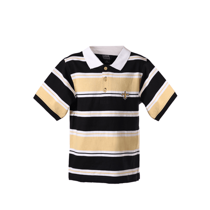 Youth Black & Gold Striped Polo Shirt - Mardi Gras Apparel - Black & Gold, Youth, - Rugby Polo