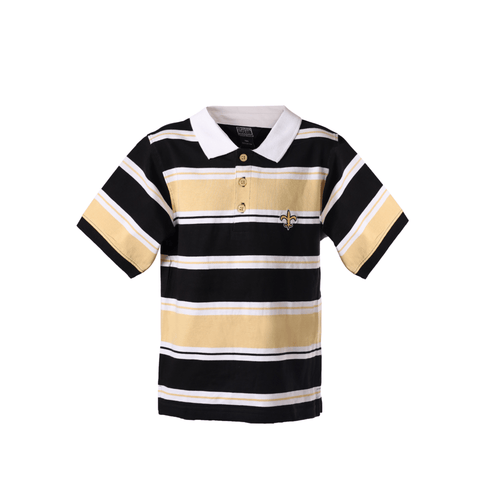 Youth Black & Gold Striped Polo Shirt - Mardi Gras Apparel - Black & Gold, Youth, - Rugby Polo