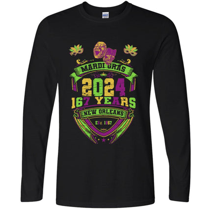 Adult Mardi Gras Vintage 2024 Long Sleeve Tee - shirt - Mardi Gras Apparel - 3 for 10, Adult Unisex, Black - Tee - Shirt