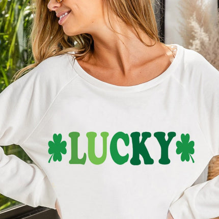 French Terry Knit Lucky Graphic Pullover Top - Mardi Gras Apparel - Adult, Green, Ladies - 