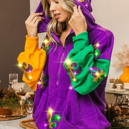 Mardi Gras Fleur De Lis Hoodie - Mardi Gras Apparel - Adult, Fleur de Lis, Gold - Hoodie Long Sleeve Sweatshirt