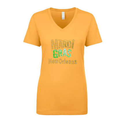 Mardi Gras New Orleans V - Neck Rhinestone Tee - shirt - Mardi Gras Apparel - 100% Cotton, Adult, Black - Rhinestone Tee - Shirt