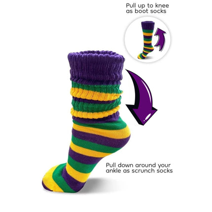 Mardi Gras Purple Gold and Green Striped Slouchy Socks - Mardi Gras Apparel - Accessories, Adult, Children's Unisex - 