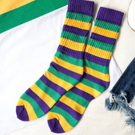 Mardi Gras Purple Gold and Green Striped Slouchy Socks - Mardi Gras Apparel - Accessories, Adult, Children's Unisex - 