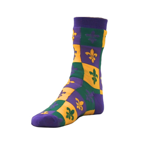 Mardi Gras Square Color Block Fleur de lis Socks - Mardi Gras Apparel - Accessories, Adult, Fleur de Lis - 