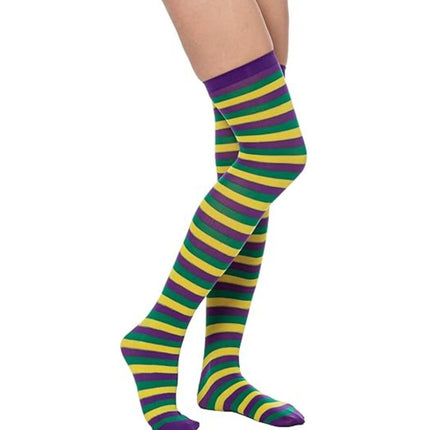 Mardi Gras Striped Knee High Stocking - Mardi Gras Apparel - Accessories, Socks, - 