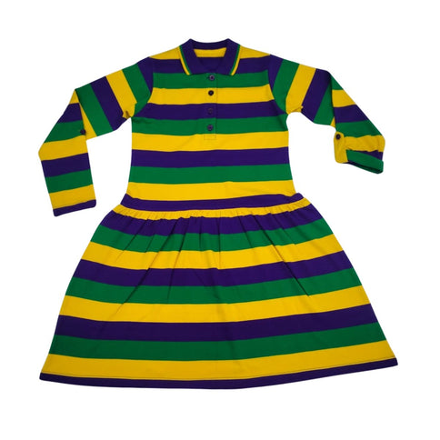 Mardi Gras Striped Panel Dress for Girls - Mardi Gras Apparel - Dress, girls, Green - Dress