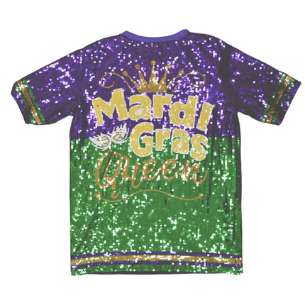 SEQUIN Dress Lettered With Yellow, Purple, & Green Trim - Mardi Gras Apparel - Adult, Dress, Front Design - Dress
